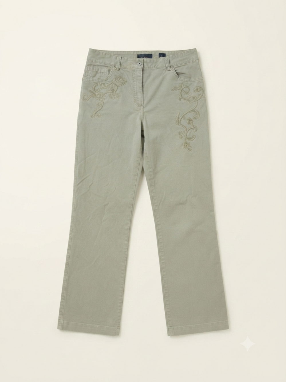 Orly embroidered floral grey straight leg pants